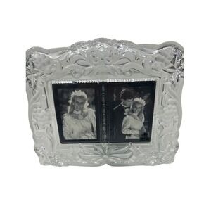 Mikasa Crystal Double Picture Frame Frosted Floral Photo Wedding Anniversary